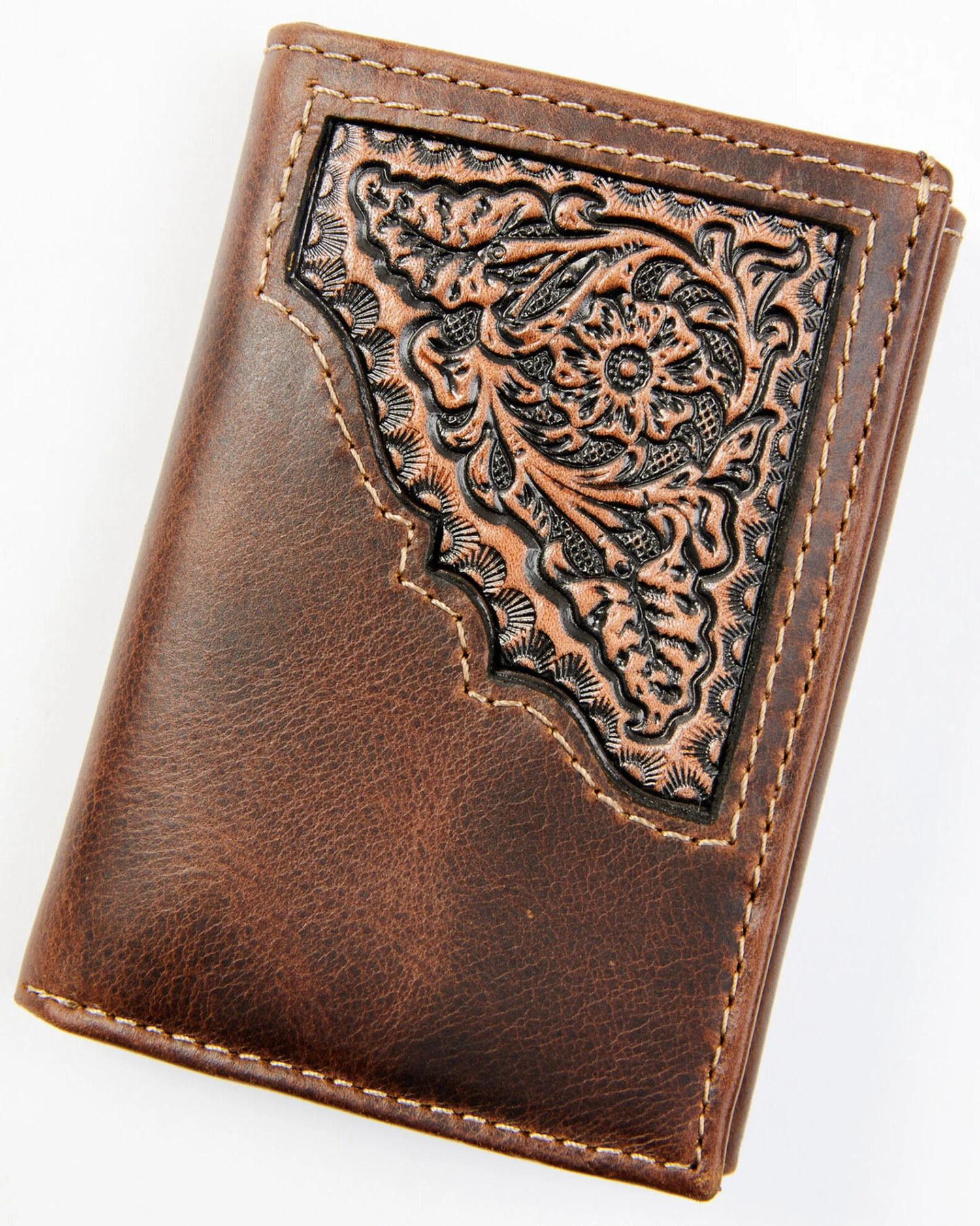 Cody James Men's Brown Tooled Trifold Leather Wallet 3 Cody James Men's Brown Tooled Trifold Leather Wallet