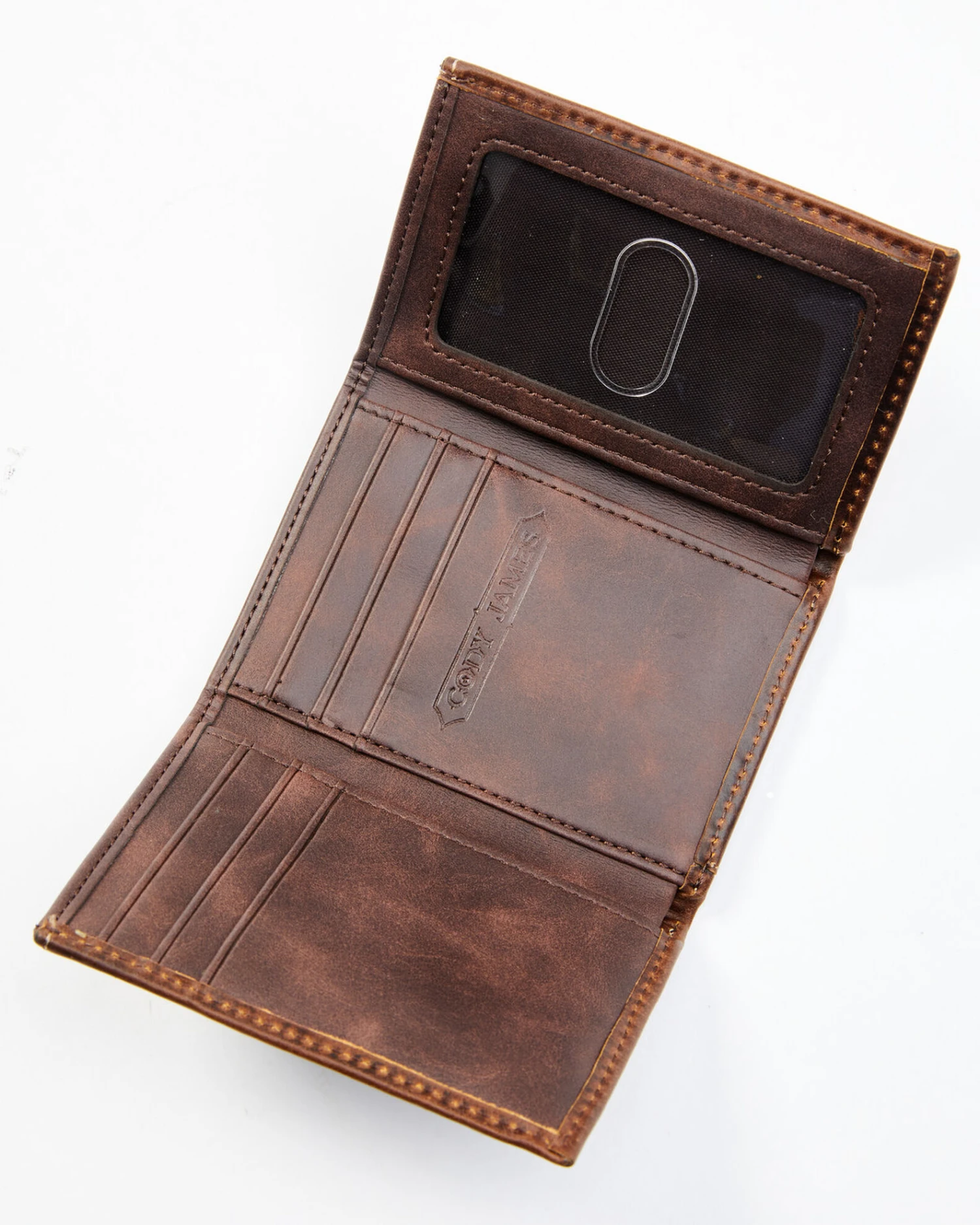 Cody James Men's Brown Tooled Trifold Leather Wallet 4 Cody James Men's Brown Tooled Trifold Leather Wallet - Image 2