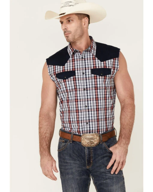 Cody James Men's Anthem Plaid Bubba Sleeveless Snap Western Shirt  