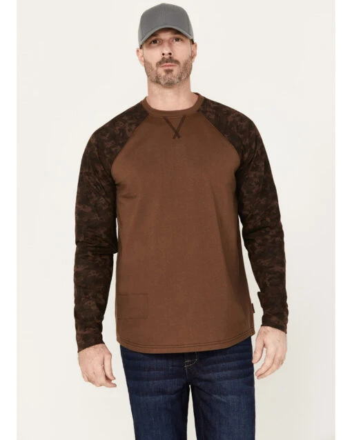 Cody James Men's Camo Color Block Long Sleeve Baseball Work T-Shirt 